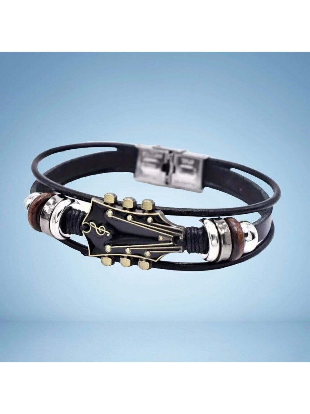 Black Guitar Faux Leather Bracelet – Unisex Style #1477